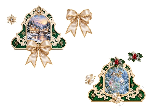 3D Christmas Village & Ornament – Gold Holiday Frames & Florals