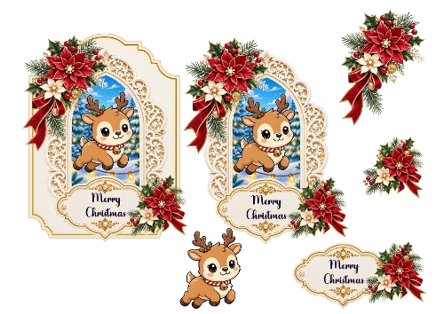 3D Christmas Reindeer – Snowy Forest & Gold Holiday Frame