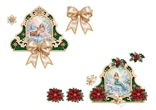 3D Winter Fantasy Kit – Fairy, Deer & Mermaid in Gold Holiday Frames