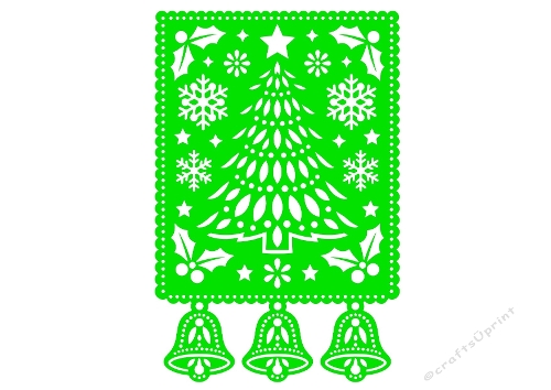 Christmas Tree Cutting File – Holly Leaves, Snowflakes & Hanging Bells (SVG & Silhouette)