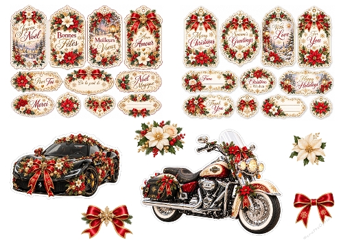 Christmas Elements Kit – A4 JPEG with Poinsettias, Holly, Gold Frames & Snowflakes
