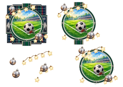 3D Christmas Football Card – Stadium Scene, Holly & Silver Ornaments