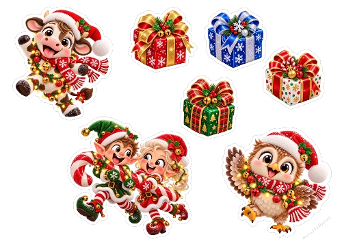 Christmas Character Kit – Cow, Elves, Owl & Gift Boxes