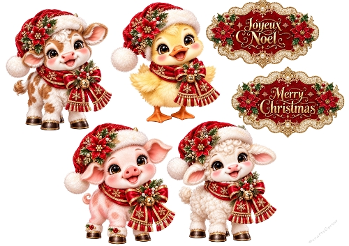 Christmas Baby Animals Kit – Calf, Duckling, Piglet, Lamb & Holiday Signs