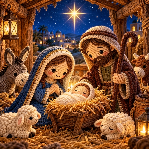 Crochet Nativity Scene Holy Family Paper