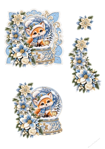 Winter Fox Snow Globe 3D Decoupage Sheet