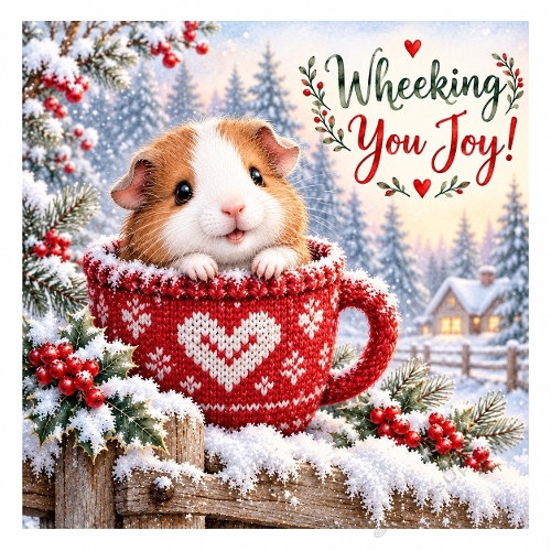 Wheeking You Joy! – Cute Christmas Guinea Pig Winter Card