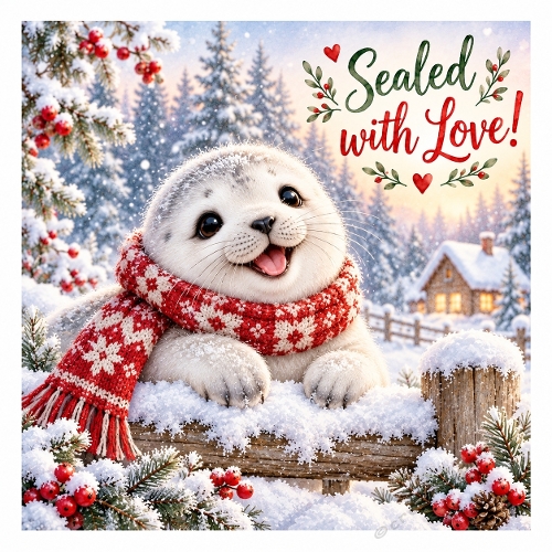 Sealed with Love! – Adorable Winter Seal Christmas Card