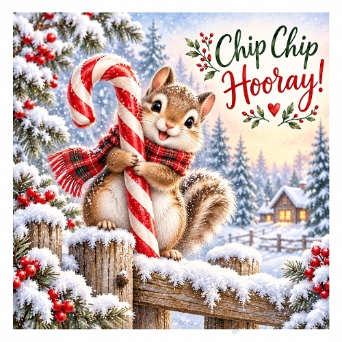 Chip Chip Hooray! – Cute Christmas Chipmunk Winter Card