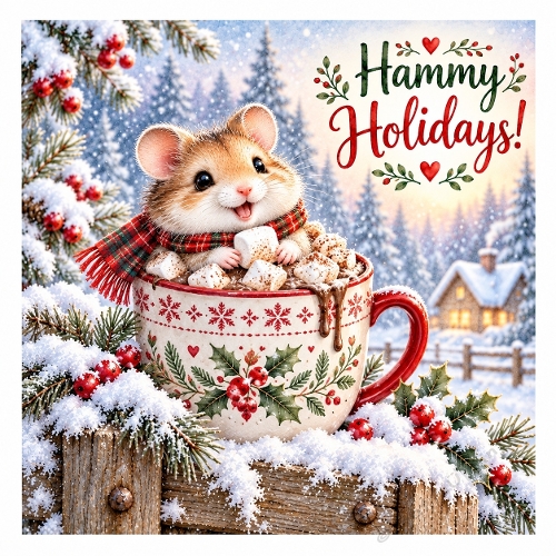 Hammy Holidays! – Cute Christmas Hamster Hot Cocoa Card