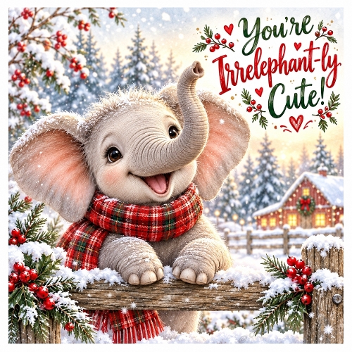 Youre Irrelephant-ly Cute! – Adorable Baby Elephant Christmas Card