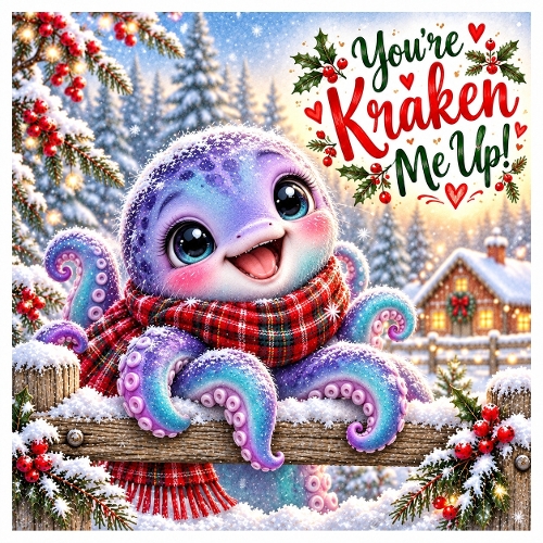 Youre Kraken Me Up! – Cute Christmas Octopus Winter Card