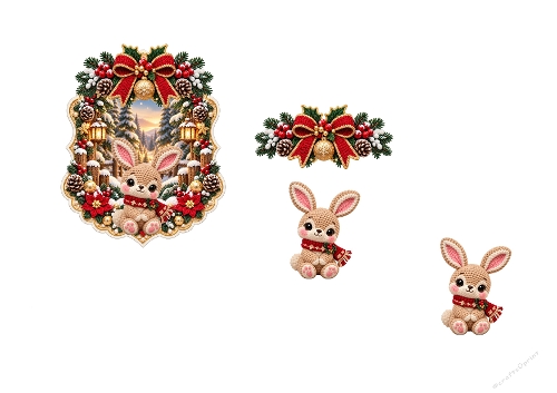 Christmas Bunny Wishes – Cute Bunny Rabbit A4 3D Decoupage Card Kit
