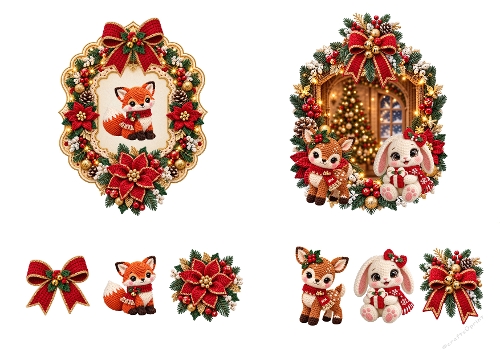 Woodland Christmas Friends – Fox, Deer & Bunny 3D Decoupage Card Kit Collection