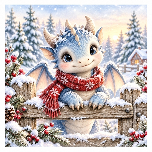 Cute Winter Baby Dragon