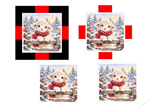 Cute Winter Lamb Christmas 3D Fold Back Card Kit A4 JPEG