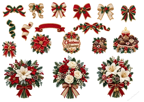 Luxury Christmas Embellishments & Floral Bouquet Cardmaking Kit A4 JPEG