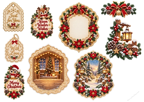 Luxury Christmas Frames & Sentiments Cardmaking Kit A4 JPEG
