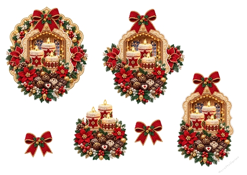 Luxury Christmas Candles 3D Decoupage Card Kit A4 JPEG