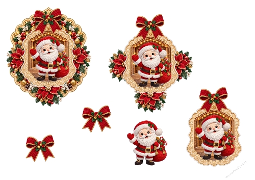 Cute Santa Claus Christmas 3D Decoupage Card Kit A4 JPEG