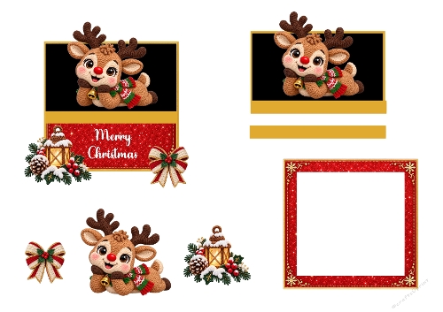 Cute Reindeer Christmas 3D Decoupage Card Sheet