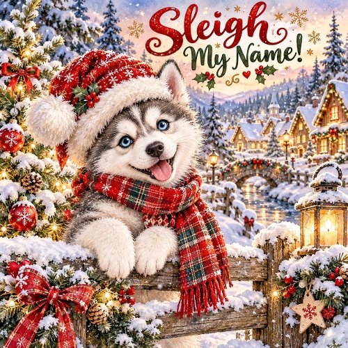 Watercolor Christmas Husky Puppy Illustration