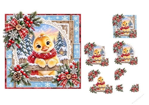 3D Decoupage Christmas Duckling Card Mini Kit 3 Pages JPEG