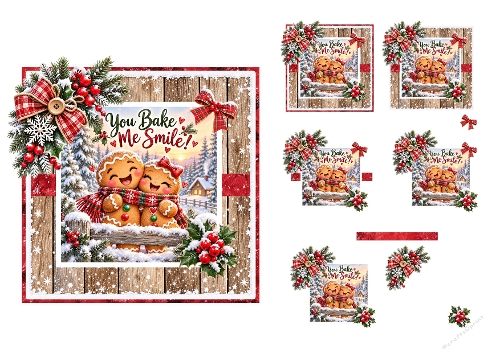 3D Decoupage Christmas Gingerbread Couple Card Kit 3 Pages JPEG