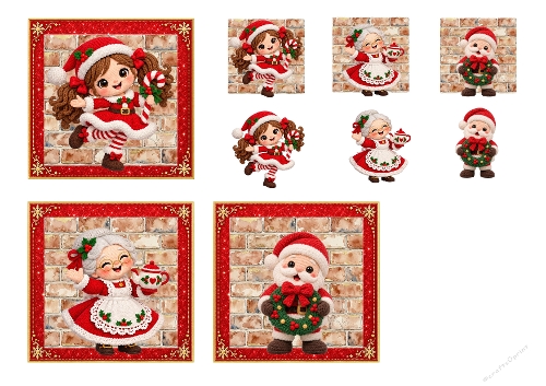 3D Decoupage Christmas Crochet Trio Mini Cards Kit 3 Pages JPEG