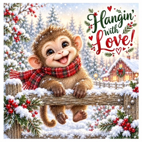 Watercolor Christmas Monkey Illustration