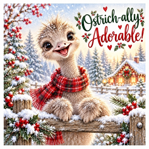 Watercolor Christmas Ostrich Illustration