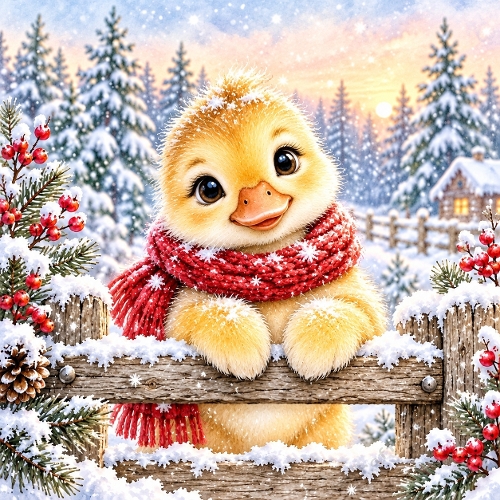 Watercolor Christmas Duckling Illustration