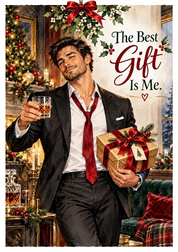 Watercolor Handsome Man Christmas Card Design The Best Gift Is Me Illustration