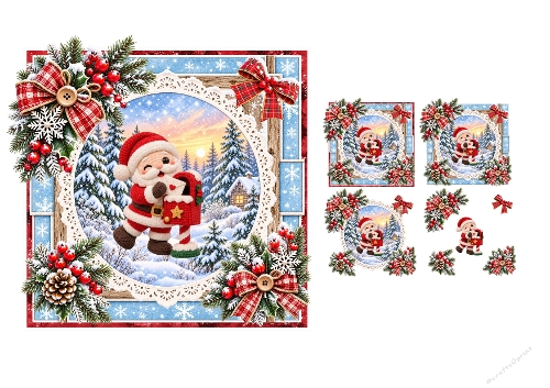3D Decoupage Christmas Santa Mailbox Card Kit 2 Pages JPEG