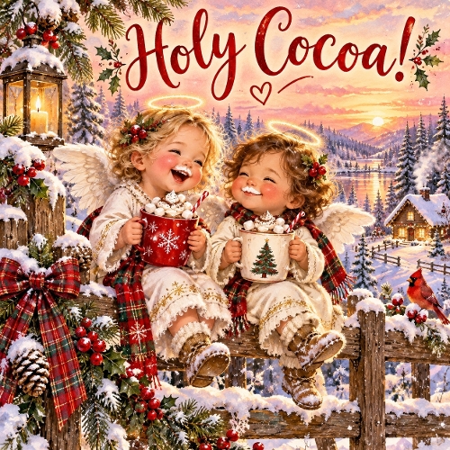 Watercolor Christmas Angels Holy Cocoa Illustration