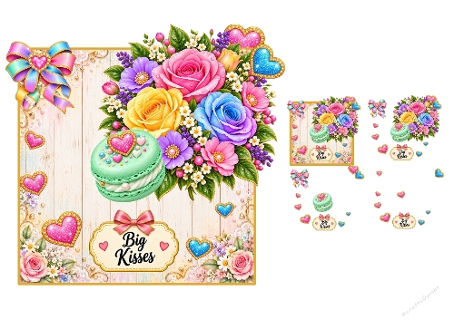 3D Decoupage Macaron Floral Card Kit 2 Pages JPEG