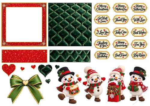 Crochet Snowman Christmas Clipart Kit A4 Sheet JPEG