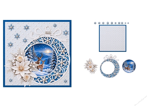 3D Decoupage Christmas Deer Bauble Card Kit 2 Pages JPEG