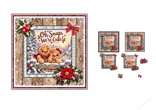 3D Decoupage Christmas Gingerbread Couple Oh Snap Were Cute Card Kit 2 Pages JPEG
