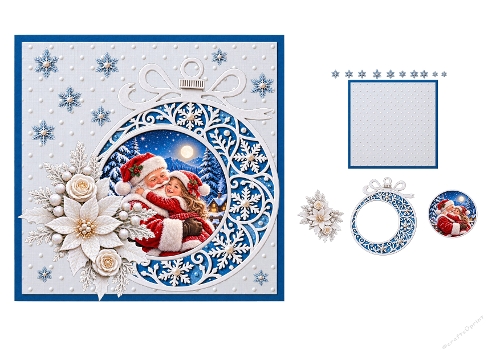 3D Decoupage Christmas Santa Claus and Girl Bauble Card Kit 2 Pages JPEG