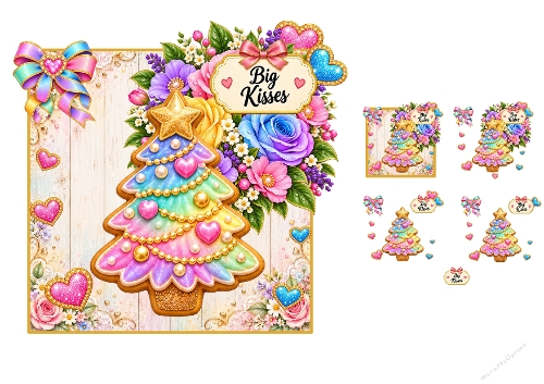 3D Decoupage Christmas Tree Card Kit 2 Pages JPEG