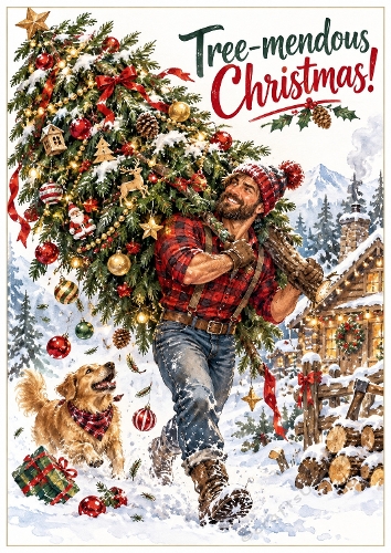 Watercolor Christmas Lumberjack Tree-mendous Christmas Illustration