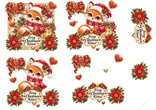 3D Decoupage Christmas Fox Foxy Christmas Kisses Card Kit  JPEG