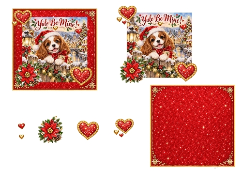 3D Decoupage Christmas Cavalier King Charles Spaniel Yule Be Mine Card Kit JPEG