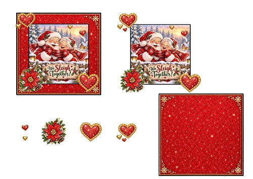 3D Decoupage Christmas Santa and Mrs Claus We Sleigh Together Card Kit 1 Page A4 JPEG