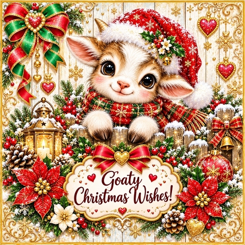 Watercolor Christmas Goat Goaty Christmas Wishes Illustration