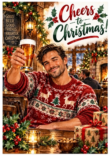Watercolor Festive Man Cheers to Christmas Illustration