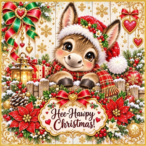 Watercolor Christmas Donkey Hee-Hawpy Christmas Clipart Illustration