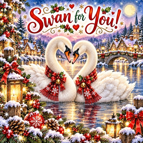 Watercolor Christmas Swans Swan for You Illustration