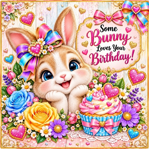 Watercolor Bunny Some Bunny Loves Your Birthday Illustration